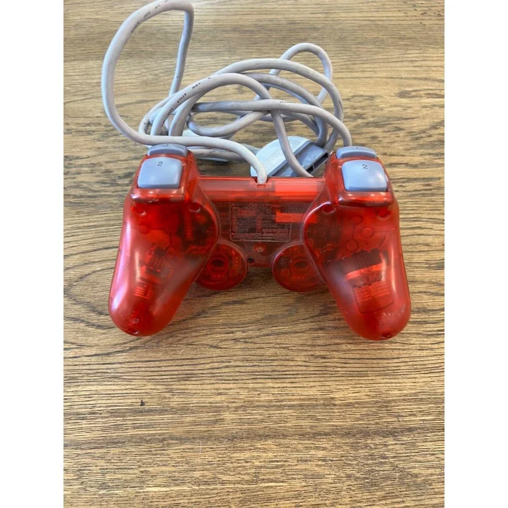 Sony PS1 Wired Analog Controller Red Transparent Vintage Gaming Accessory